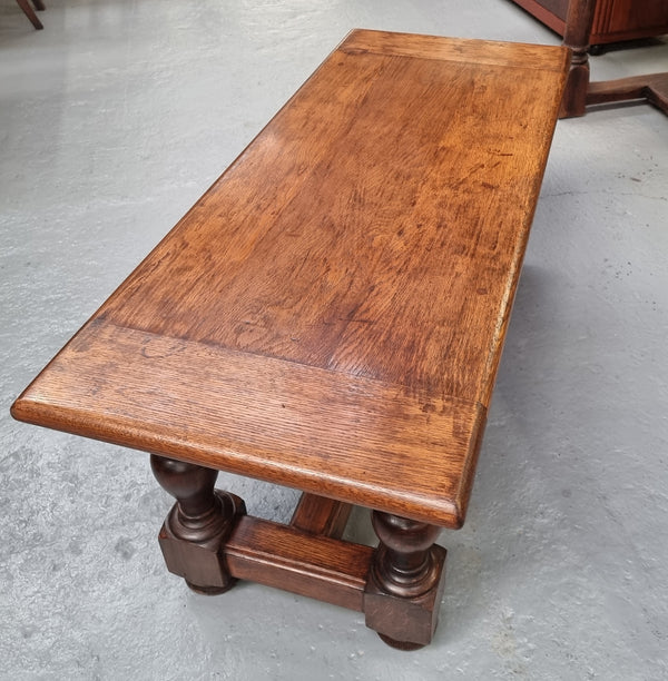 Beautiful French Oak, solid coffee table with a chunky base and in good original detailed condition. Great size for smaller rooms.