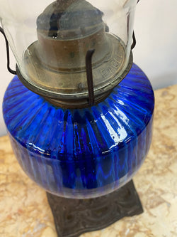Victorian Blue Glass Kero Lamp | Antique & Vintage | Moonee Ponds Antiques | Australia Wide Delivery