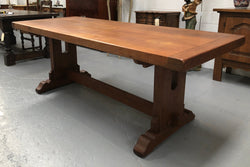 Oak French Farmhouse Table With a Thick Plank Top & Lovely Stretcher Base | Antique & Vintage | Moonee Ponds Antiques | Australia Wide Delivery