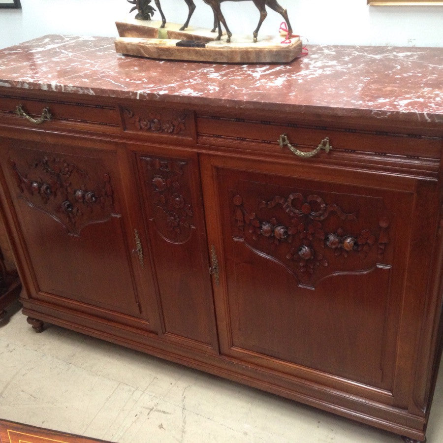 French Walnut Marble Top Buffet