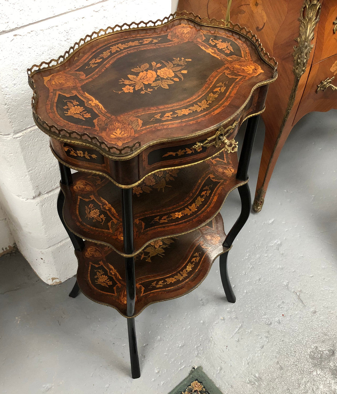 Rare French Inlaid Three Tier Etagere