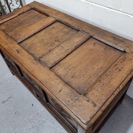 Early 19th Century French Oak carved coffer with a lift up lid for storage. A beautiful piece and in good original condition.
