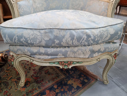 Pair of Stunning Louis XV Painted With Blue Upholstery Bergere Chairs | Antique & Vintage | Moonee Ponds Antiques | Australia Wide Delivery