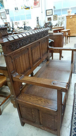 French Oak Gothic Hall Seat | Antique & Vintage | Moonee Ponds Antiques | Australia Wide Delivery