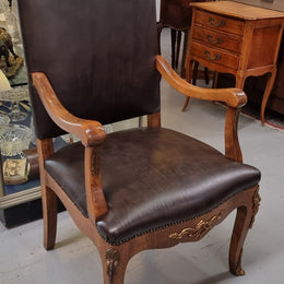 Grand French Oak Louis XV Style Newly Upholstered Desk Chair