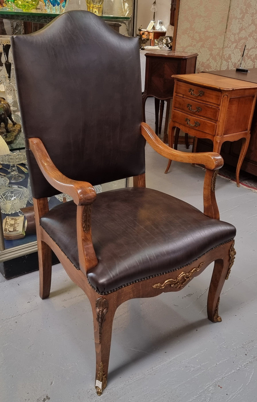 Grand French Oak Louis XV Style Newly Upholstered Desk Chair