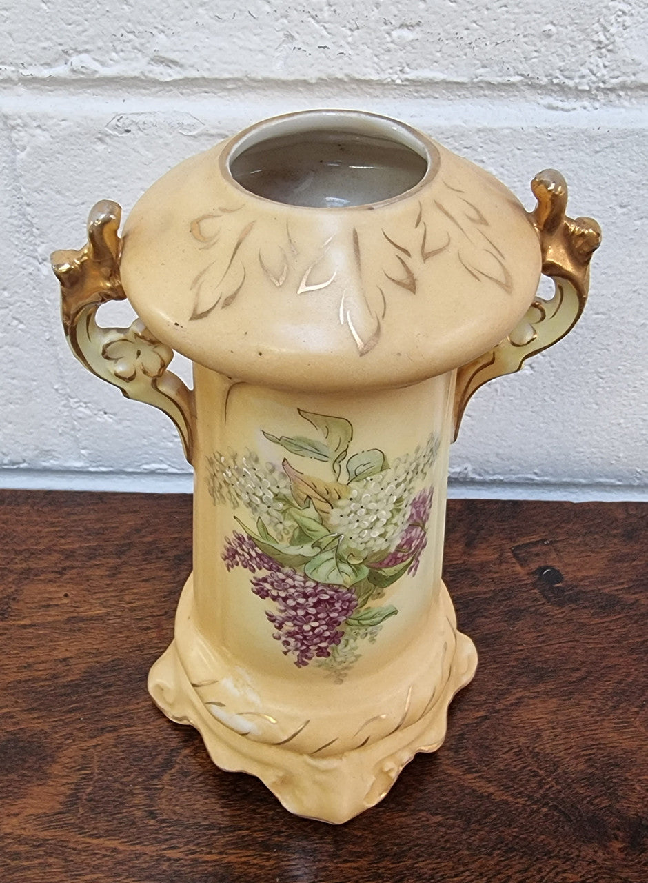 Edwardian Hand-Painted Vase With Lilac Pattern