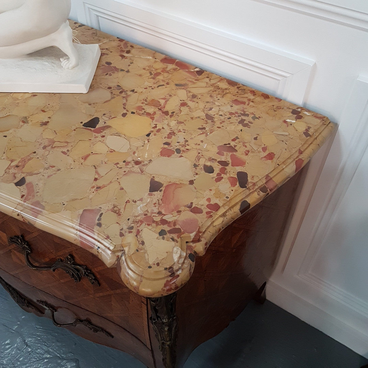 French 19th Century Parquetry Mahogany Marble Top Commode | Antique & Vintage | Moonee Ponds Antiques | Australia Wide Delivery