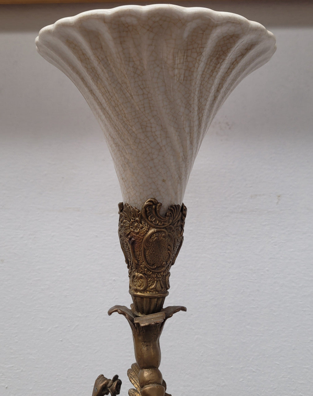 Vintage Decorative Ceramic & Metal Vase Mounted on Winged Figure