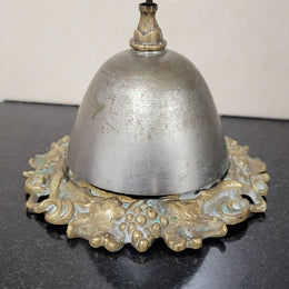 Vintage brass and white metal stone counter bell with a great ring, Circa 1920's. It is in great original condition. Please see photos as it forms part of the description.