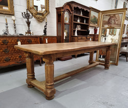 French Oak Stretcher Base Farmhouse Table with Solid Turned Legs | Antique & Vintage | Moonee Ponds Antiques | Australia Wide Delivery