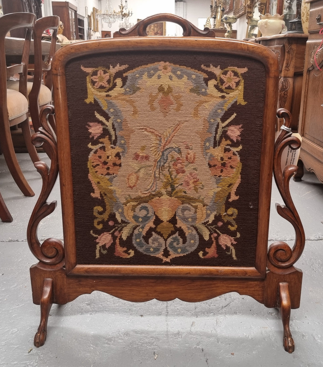Appealing Hand Stitched Embroidered Wooden Framed Fire screen | Antique & Vintage | Moonee Ponds Antiques | Australia Wide Delivery