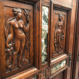 A unique 18th century French oak carved cabinet with inset marble. In good original condition.