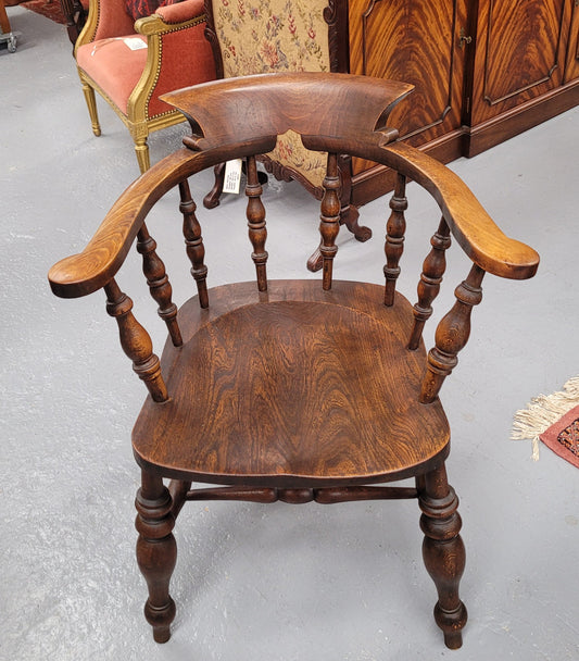 Just landed from France we have four amazing Victorian bow back chairs traditionally called a "smokers chair". They have been constructed from beautiful solid Elm wood and are very comfortable to sit in. All four are in good original detailed condition and are being sold individually for $550.00 each. Please contact us know if you would like more photos or information.