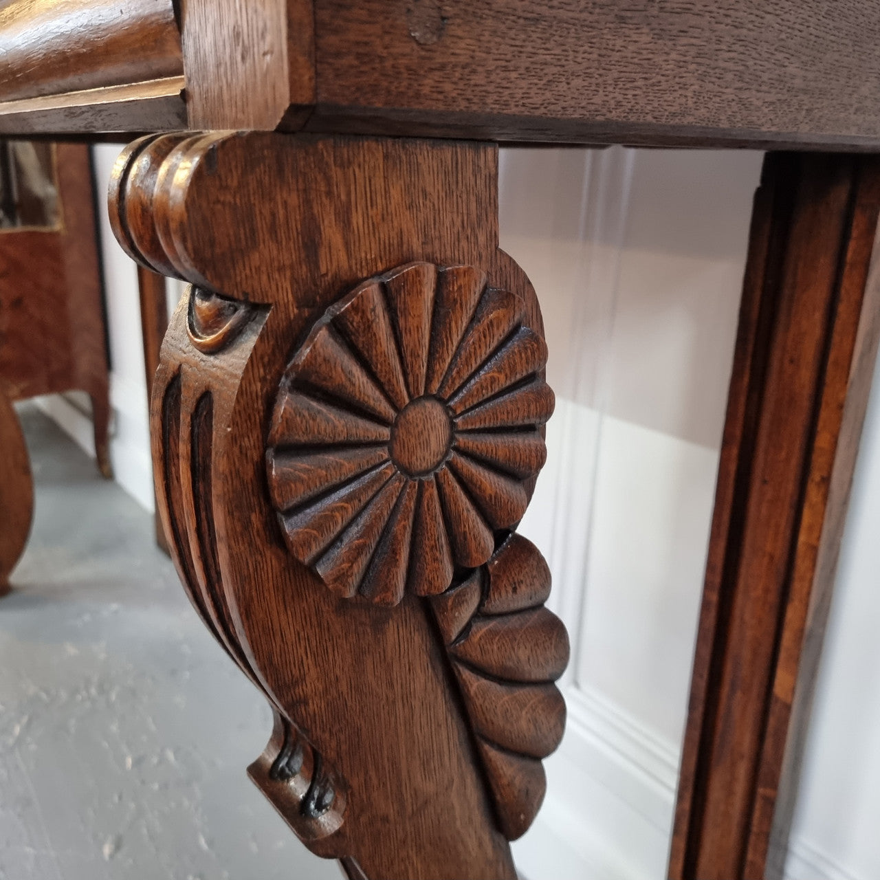 Beautiful 19th Century French Oak console table of great narrow proportions. It has been sourced from France and it is good original detailed condition.