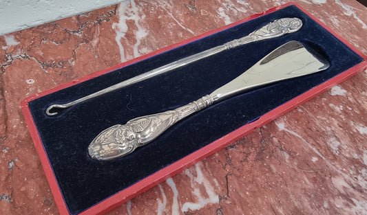 Art Nouveau Style Birmingham Silver Shoe Horn & Boot Lace Hook