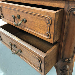 French Oak Louis XV style full partners desk with both sides having five functional drawers. In very good original detailed condition.