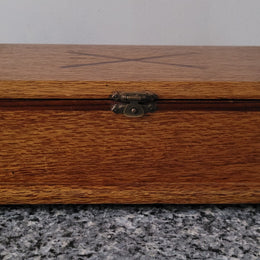 Vintage Silky Oak and Cedar jewellery box with red velvet lining. It is in good original condition, please view photos as they help form part of the description.