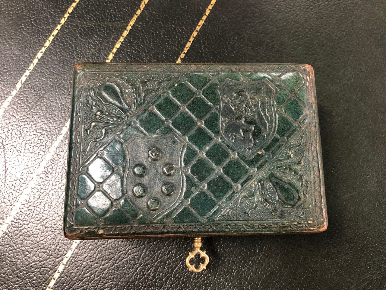Victorian Green Leather Embossed Box | Antique & Vintage | Moonee Ponds Antiques | Australia Wide Delivery