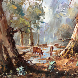 Oil On Board By Bill Ambagtsheer Titled "Grazing Near Beechworth "
