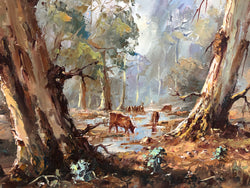 Oil On Board By Bill Ambagtsheer Titled "Grazing Near Beechworth " | Antique & Vintage | Moonee Ponds Antiques | Australia Wide Delivery