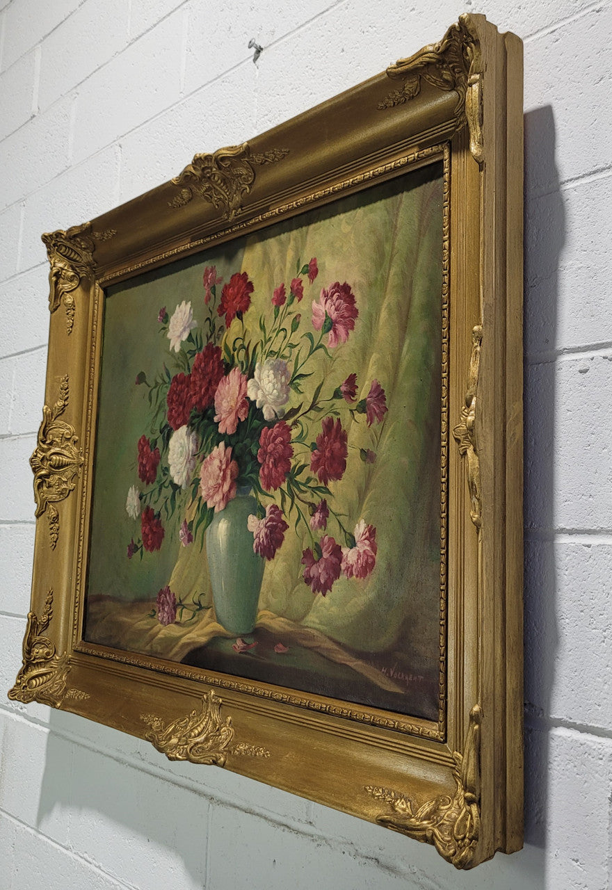 Stunning large French oil on canvas of a floral study signed, in good original gilt frame.