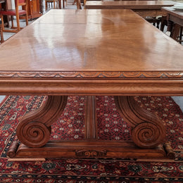 Beautiful Spanish style Oak dining table with a lovely carved border. Sourced in France and in good original detailed condition.