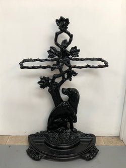 Black Cast Iron Umbrella Stand Displaying A Dog Under A Tree | Antique & Vintage | Moonee Ponds Antiques | Australia Wide Delivery