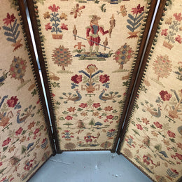Vintage French Oak 3 fold tapestry covered privacy screen. Tapestry is in good condition with very minor wear and tear.