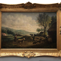 Antique Signed & Framed Oil On Canvas of "Country Scene"