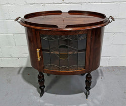 Oak Tudor Auto Trolley With Leadlight Glass | Antique & Vintage | Moonee Ponds Antiques | Australia Wide Delivery