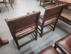 Set of 8 Henry II Style Leather Look Upholstery Dining Chairs Including Two Carvers | Antique & Vintage | Moonee Ponds Antiques | Australia Wide Delivery