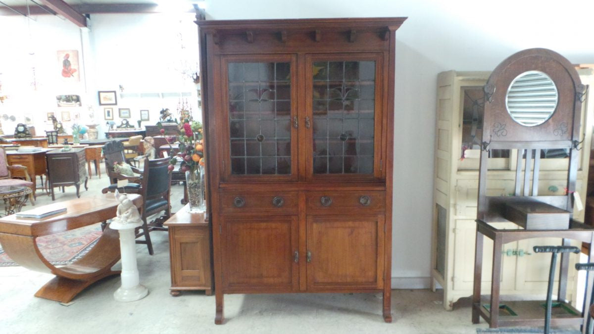 Arts and Crafts Lead Light Bookcase | Antique & Vintage | Moonee Ponds Antiques | Australia Wide Delivery