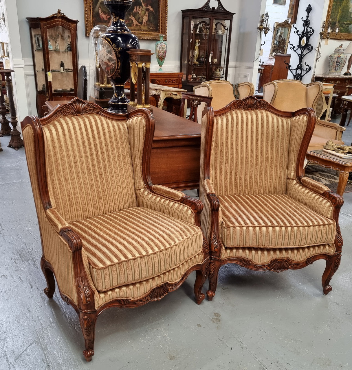 Beautiful Pair of French Style Newly Upholstered Wingback Arm Chairs | Antique & Vintage | Moonee Ponds Antiques | Australia Wide Delivery