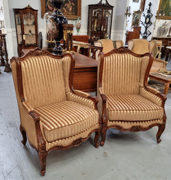 Beautiful Pair of French Style Newly Upholstered Wingback Arm Chairs | Antique & Vintage | Moonee Ponds Antiques | Australia Wide Delivery