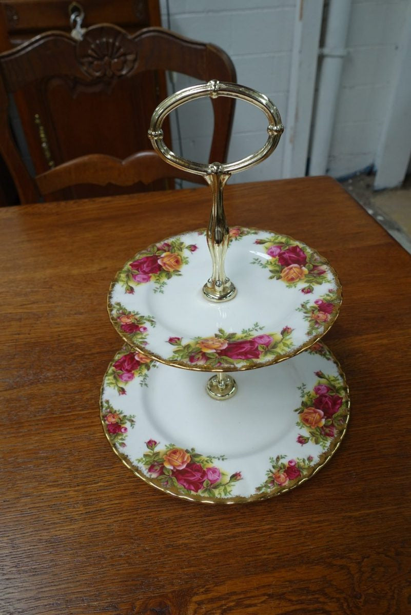 Royal Albert Old Country Roses Two Tier Cake Stand | Antique & Vintage | Moonee Ponds Antiques | Australia Wide Delivery