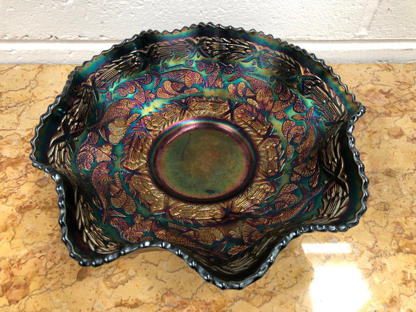 Moonee Ponds Antiques Large Carnival Glass Bowl With Fish Pattern