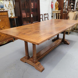 Vintage custom made fruitwood pedestal dinning table, comfortable fits 8-10 people. In good original condition. Sourced locally. Please see pictures to form part of the description.