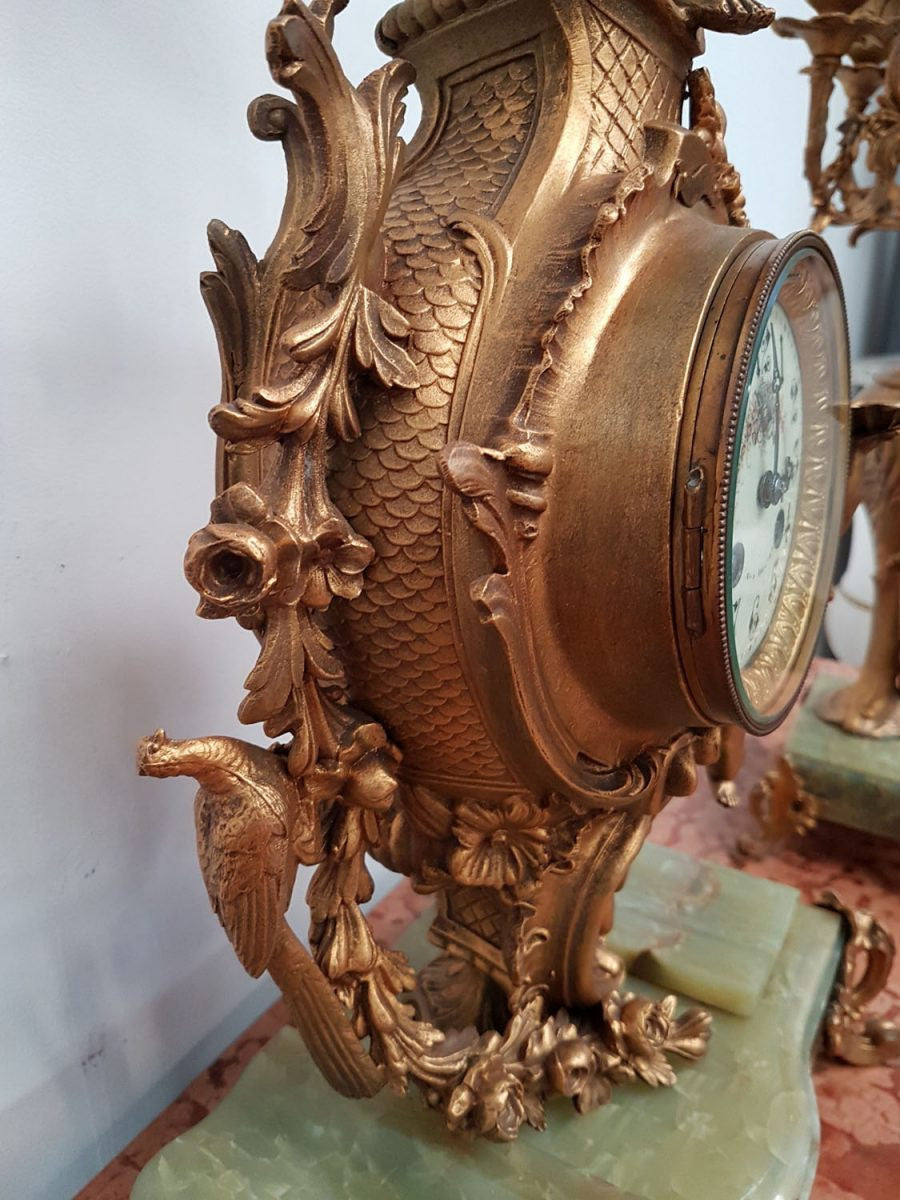 19th Century French Gilt & Onyx Marble Three Piece Clock Set | Antique & Vintage | Moonee Ponds Antiques | Australia Wide Delivery