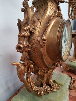 19th Century French Gilt & Onyx Marble Three Piece Clock Set | Antique & Vintage | Moonee Ponds Antiques | Australia Wide Delivery