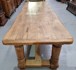 French Oak Stretcher Base Farmhouse Table with Solid Turned Legs | Antique & Vintage | Moonee Ponds Antiques | Australia Wide Delivery