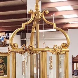 Charming three globe French bronze hexagonal ceiling light with beveled glass. Fully rewired to Australian standards and has been sourced from France. In good original condition.