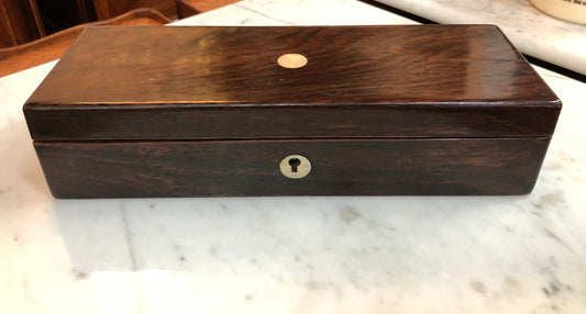 Antique Rosewood Inlaid Mother Of Pearl Box. Please note this doesn't come with a key. In good original condition.