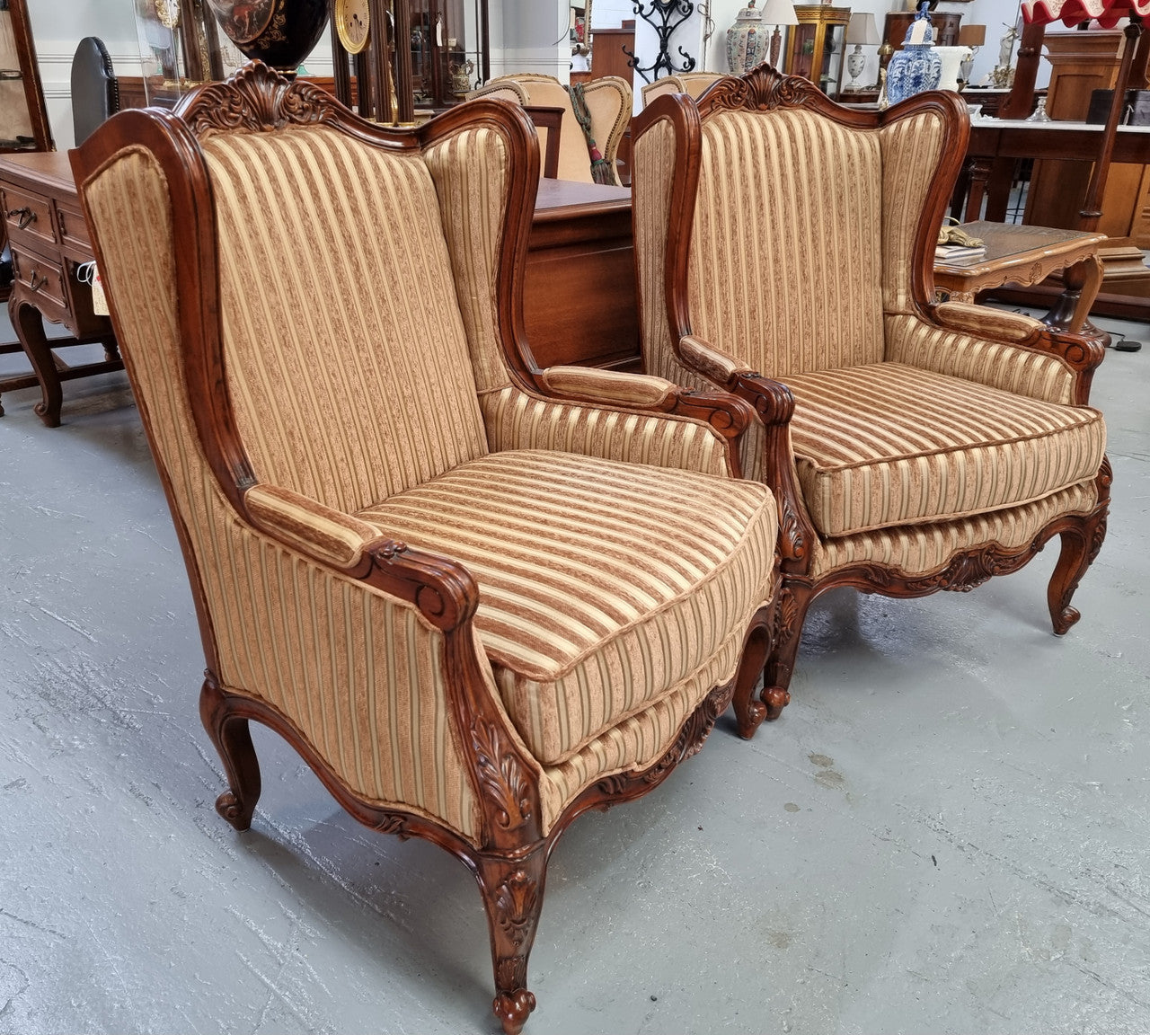 Beautiful Pair of French Style Newly Upholstered Wingback Arm Chairs | Antique & Vintage | Moonee Ponds Antiques | Australia Wide Delivery