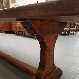 Superb 19th Century French Oak Pedestal Refectory Table Rustic Farmhouse
