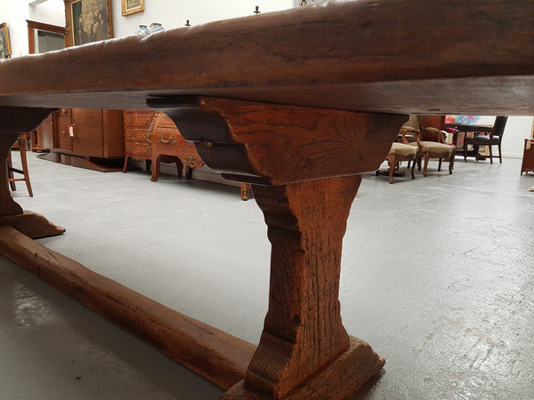 Superb 19th Century French Oak Pedestal Refectory Table Rustic Farmhouse