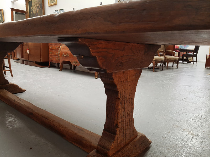 Superb 19th Century French Oak Pedestal Refectory Table Rustic Farmhouse