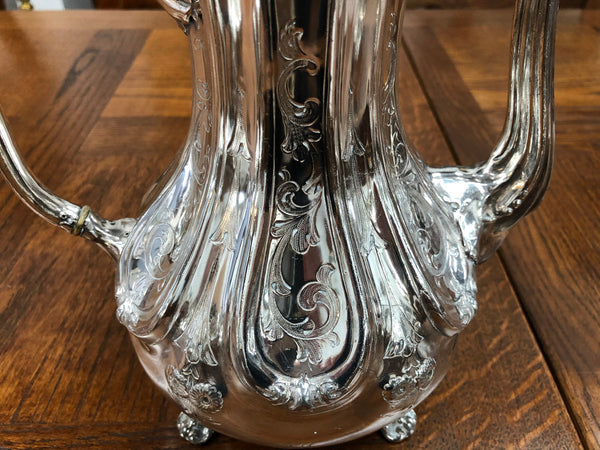 Antique Silver plate Britannia metal Victorian 4 piece tea / coffee service with lovely detail . Inscription and date of 1852.