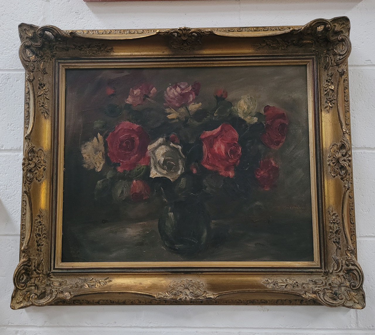 Beautiful Gilt Framed and Signed Oil on Board Depicting Roses in Floral Arrangement | Antique & Vintage | Moonee Ponds Antiques | Australia Wide Delivery