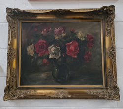 Beautiful Gilt Framed and Signed Oil on Board Depicting Roses in Floral Arrangement | Antique & Vintage | Moonee Ponds Antiques | Australia Wide Delivery